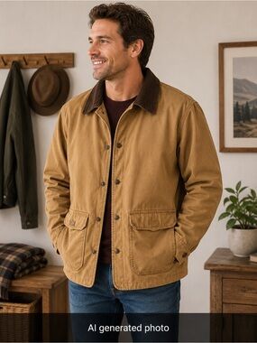 Woolrich Tan Workwear Field Jacket with Brown Corduroy Collar
